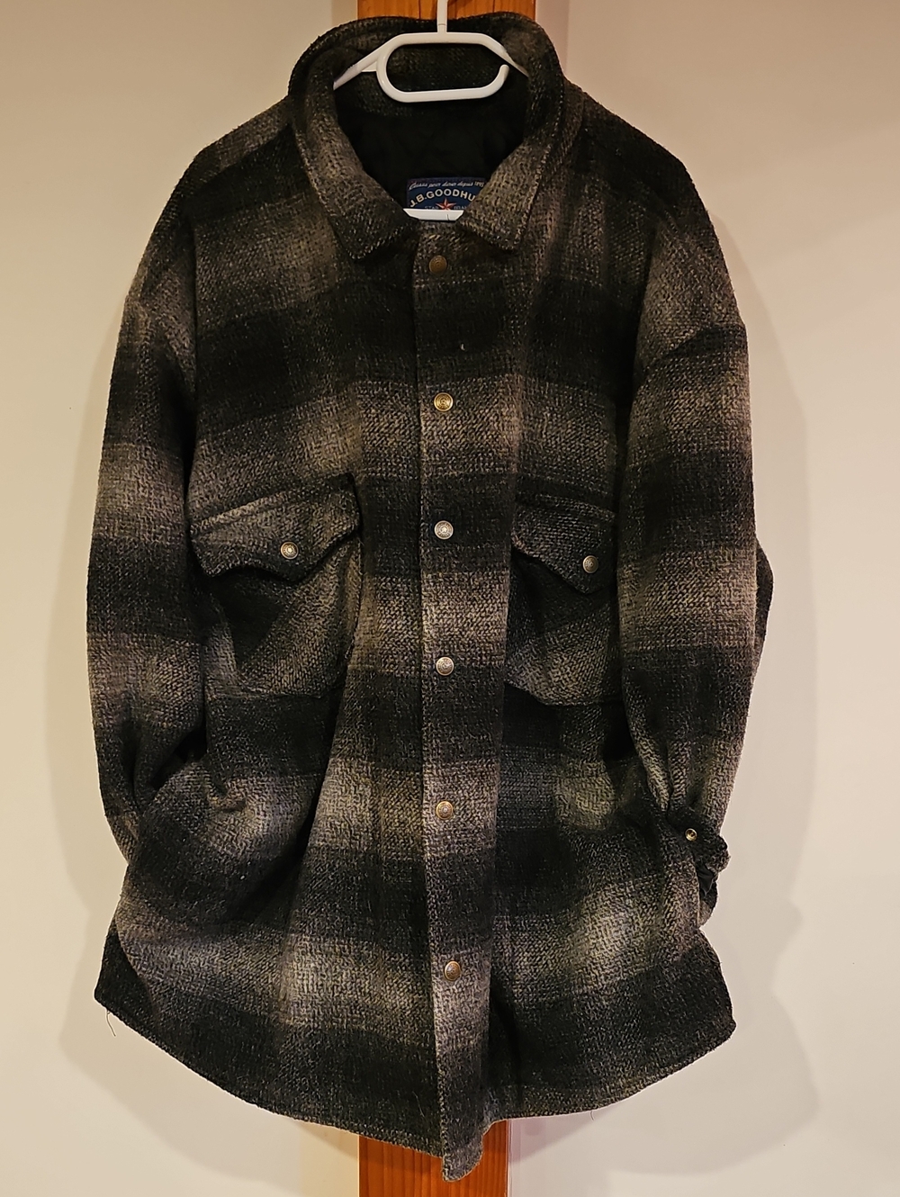 Vintage 2XL Men's Black & Gray Plaid Wool-Blend Jacket